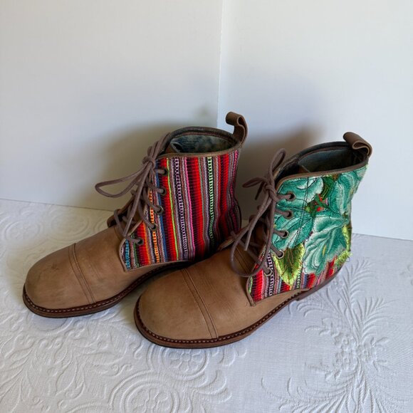 Brown Teysha Colorful Guatemalan Textile Embroidered Ankle Peace Boots Size 8 - Picture 2 of 13